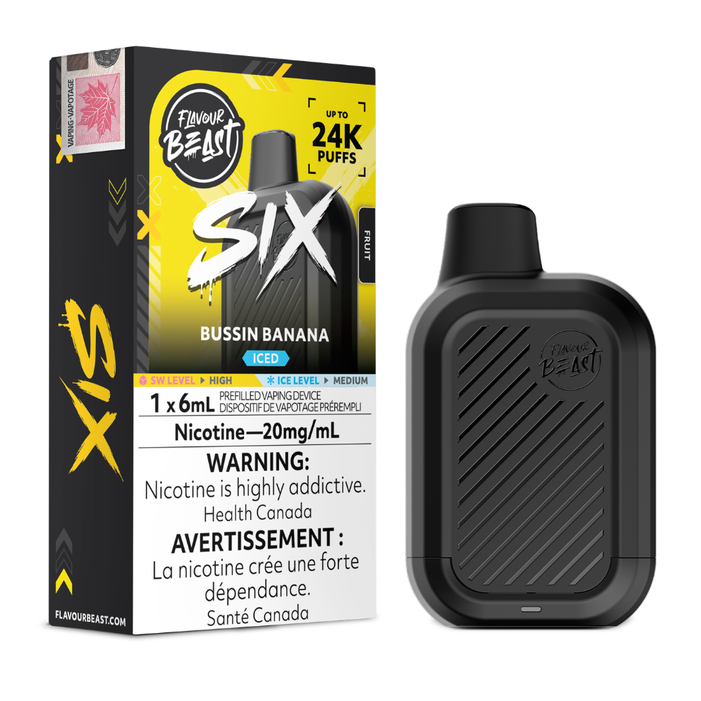 Flavour Beast Six 24k Disposable Vape: Bussin Banana Iced (6mL)