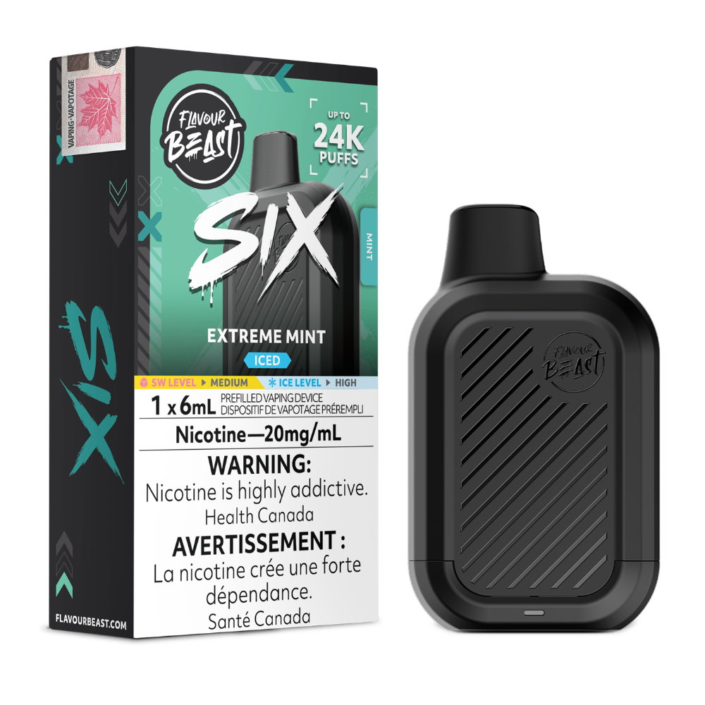 Flavour Beast Six 24k Disposable Vape: Extreme Mint Iced (6mL)