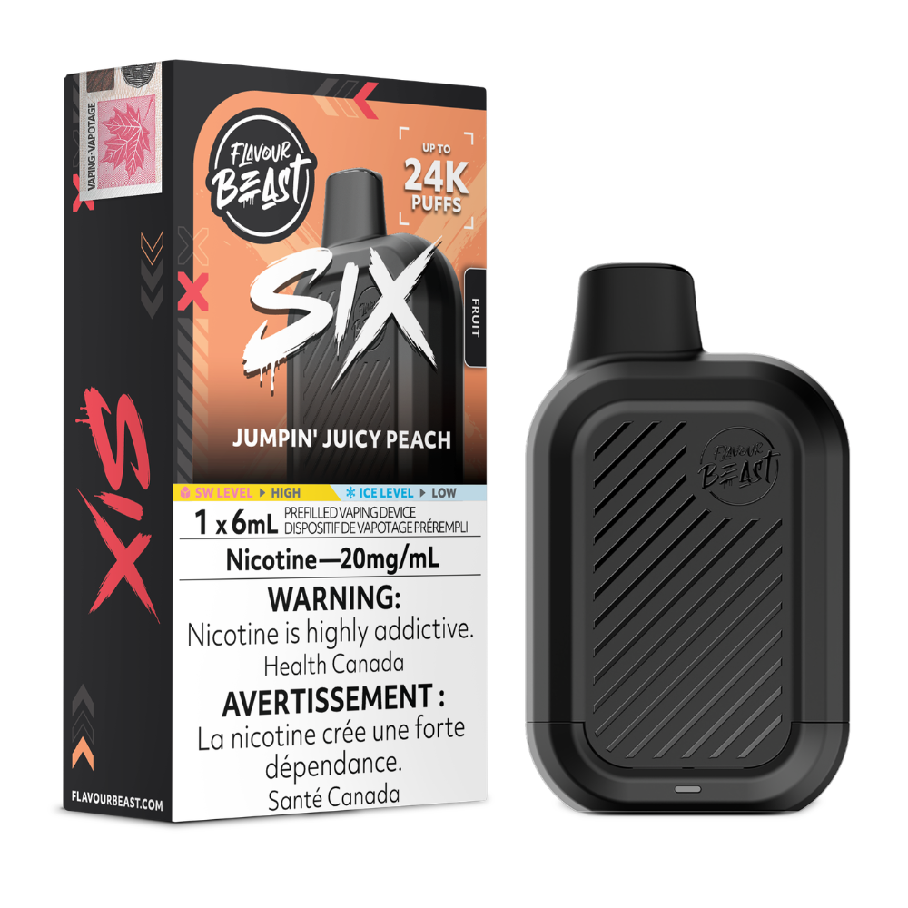 Flavour Beast Six 24k Disposable Vape: Jumpin' Juicy Peach (6mL)