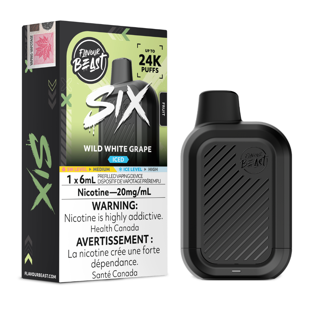 Flavour Beast Six 24k Disposable Vape: Wild White Grape Iced (6mL)