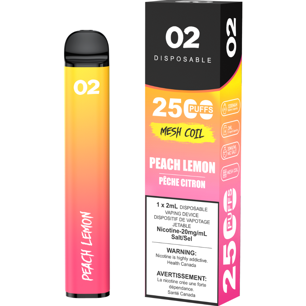 O2 2500 Puffs Disposable Vape - Peach Lemon Puff Vapes Online O2 2500 Puffs Disposable Vape - Peach Lemon Puff Vapes Online