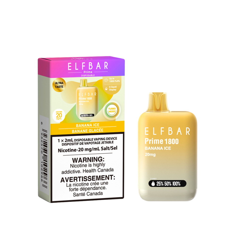 Elf Bar Prime 1800 Puffs Disposable Vape - Banana Ice (2mL)