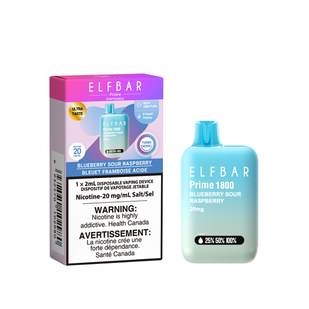 Elf Bar Prime 1800 Puffs Disposable Vape - Blueberry Sour Raspberry (2mL)