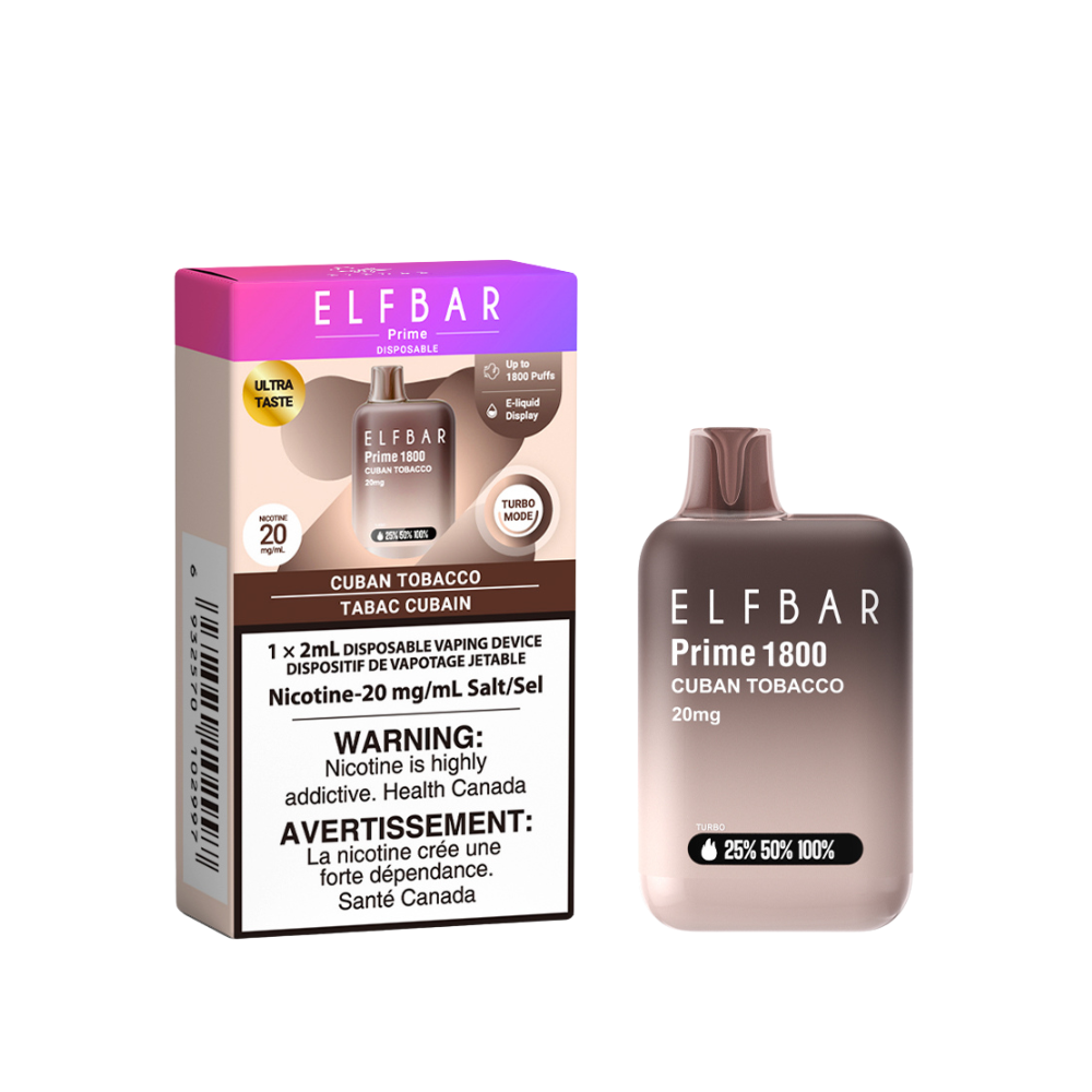 Elf Bar Prime 1800 Puffs Disposable Vape - Cuban Tobacco (2mL)