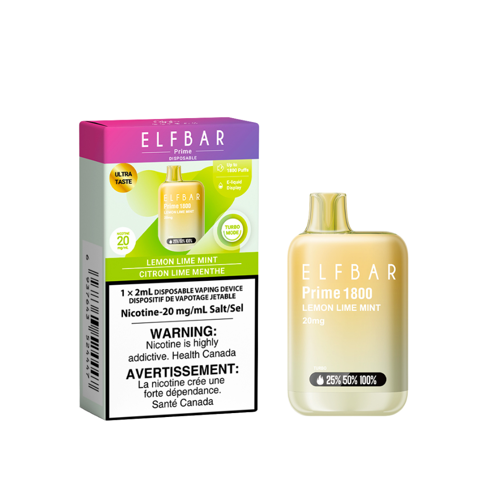 Elf Bar Prime 1800 Puffs Disposable Vape - Lemon Lime Mint (2mL)