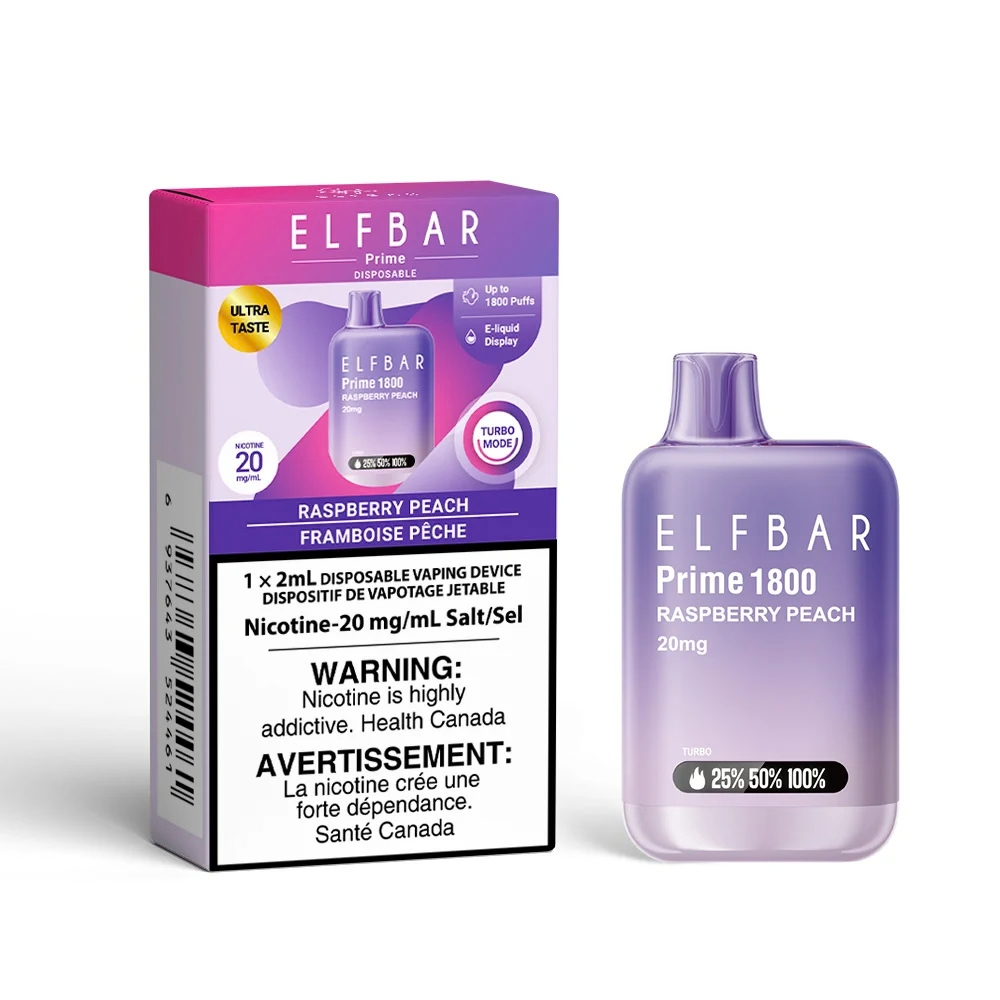 Elf Bar Prime 1800 Puffs Disposable Vape - Raspberry Peach (2mL)