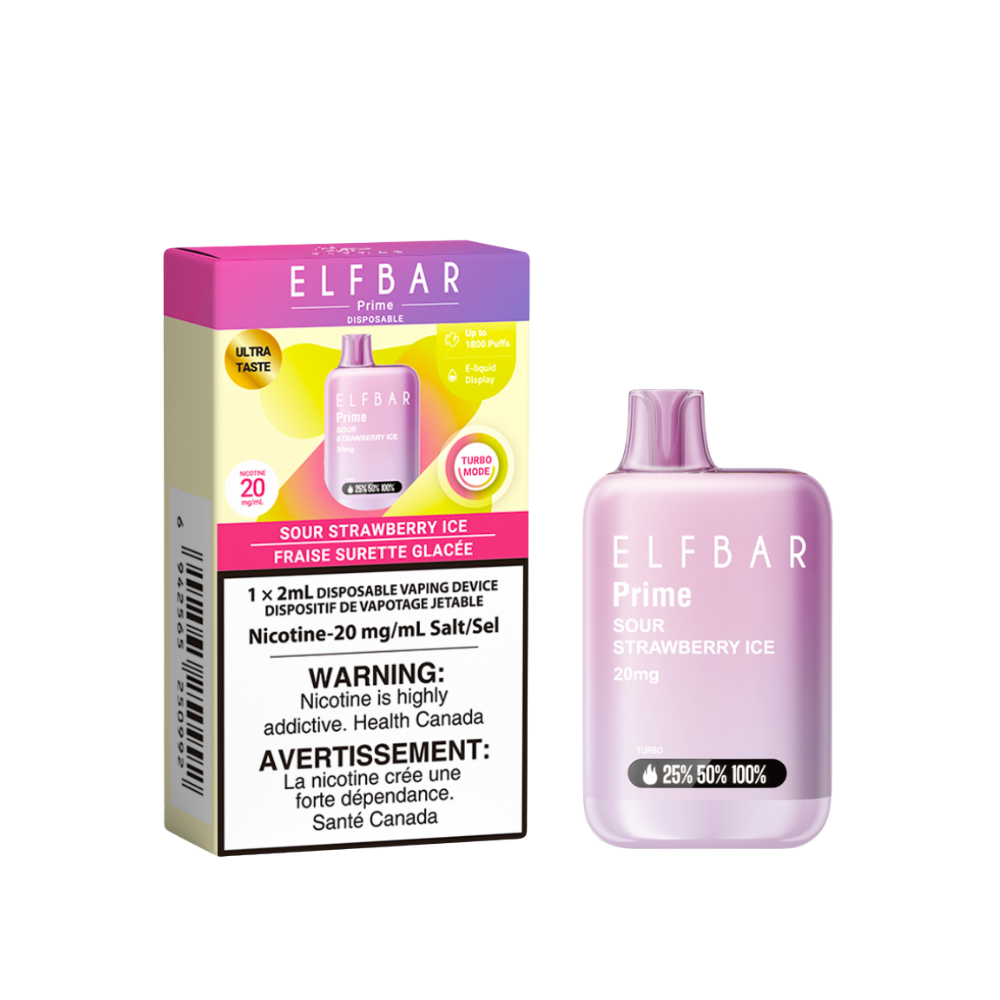 Elf Bar Prime 1800 Puffs Disposable Vape - Sour Strawberry Ice (2mL)