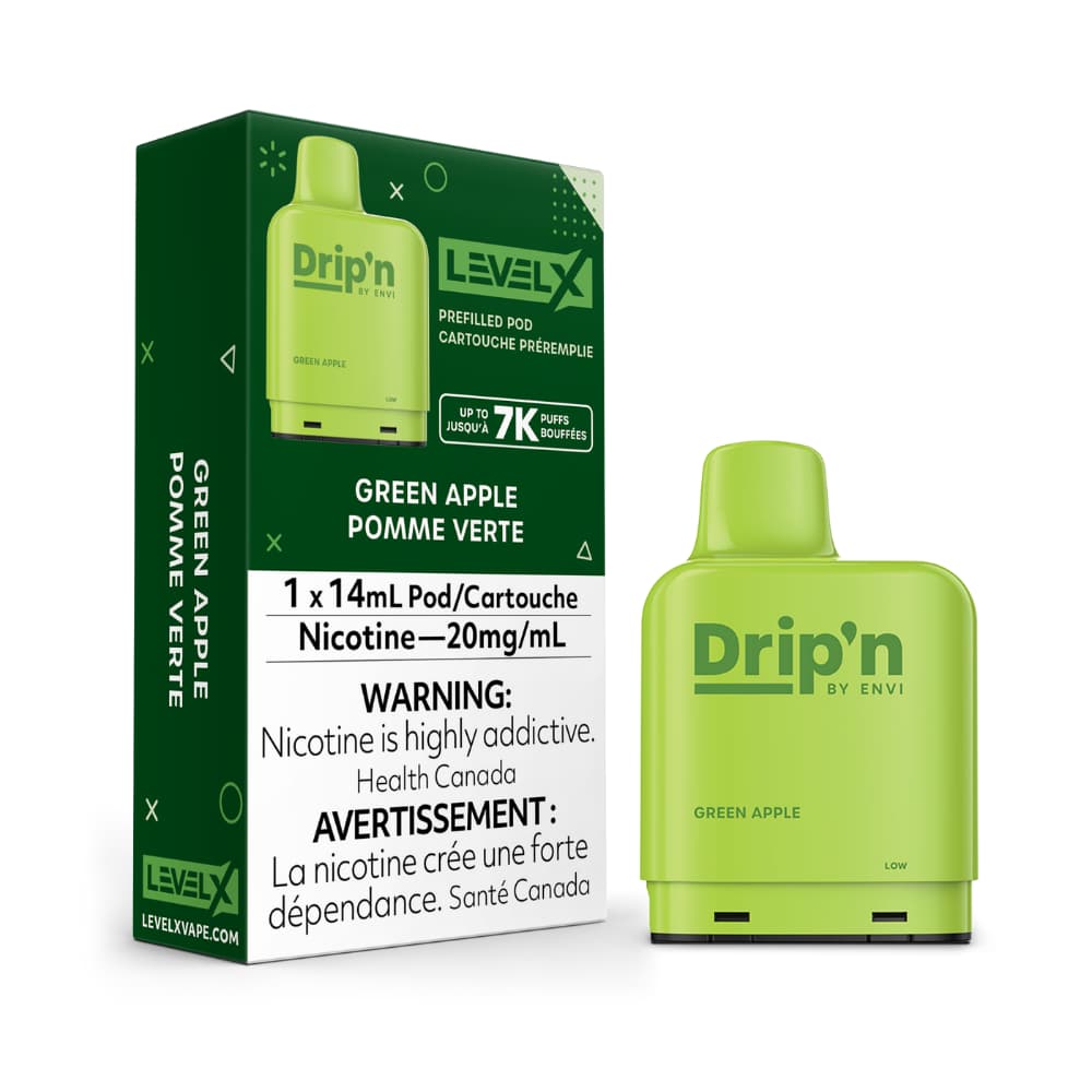 Level X Drip'n Boost G2 Pod 20mL Green Apple 25000 Puffs 20mg