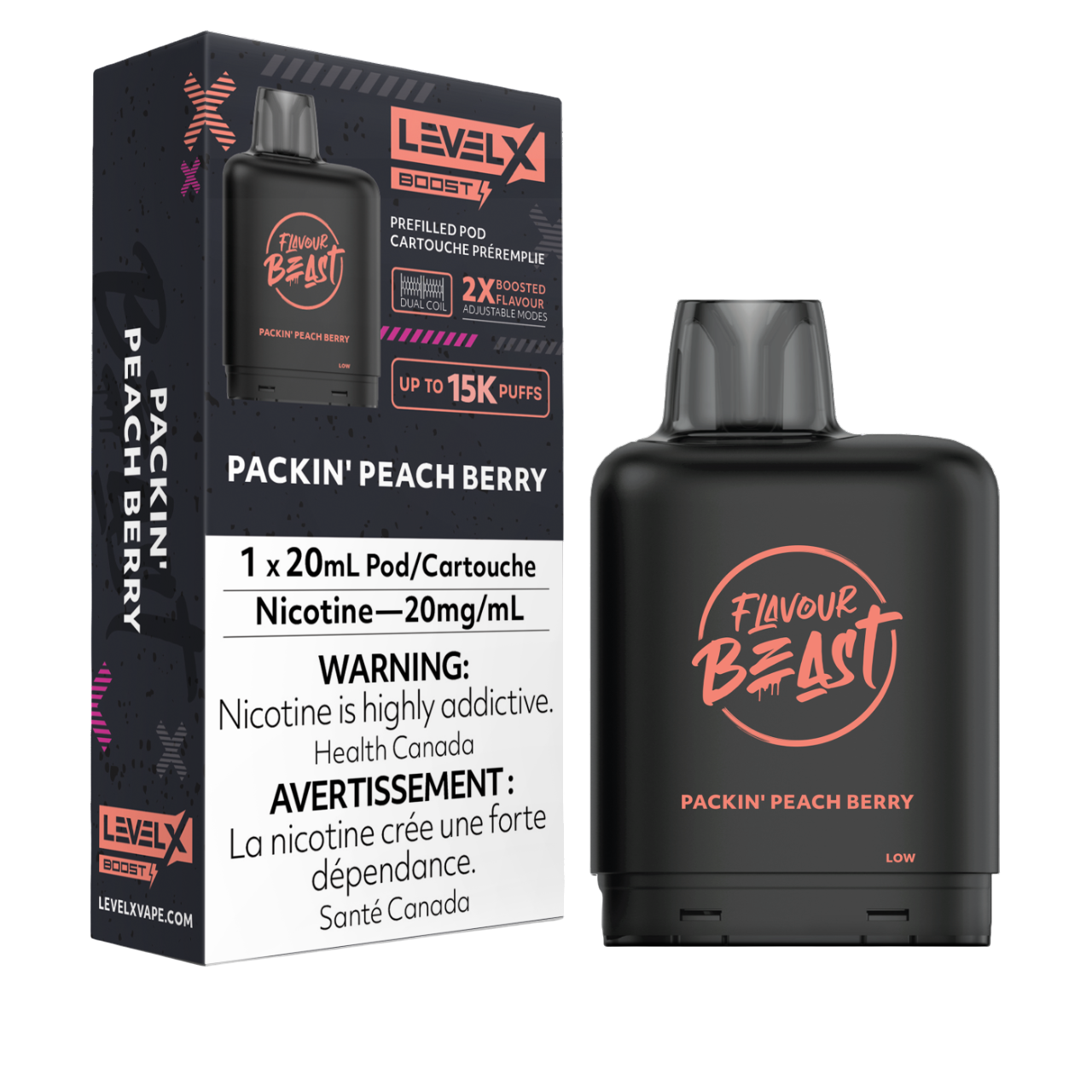 Flavour Beast Level X Pod 20mL Packin' Peach Berry 25000 Puffs 20mg