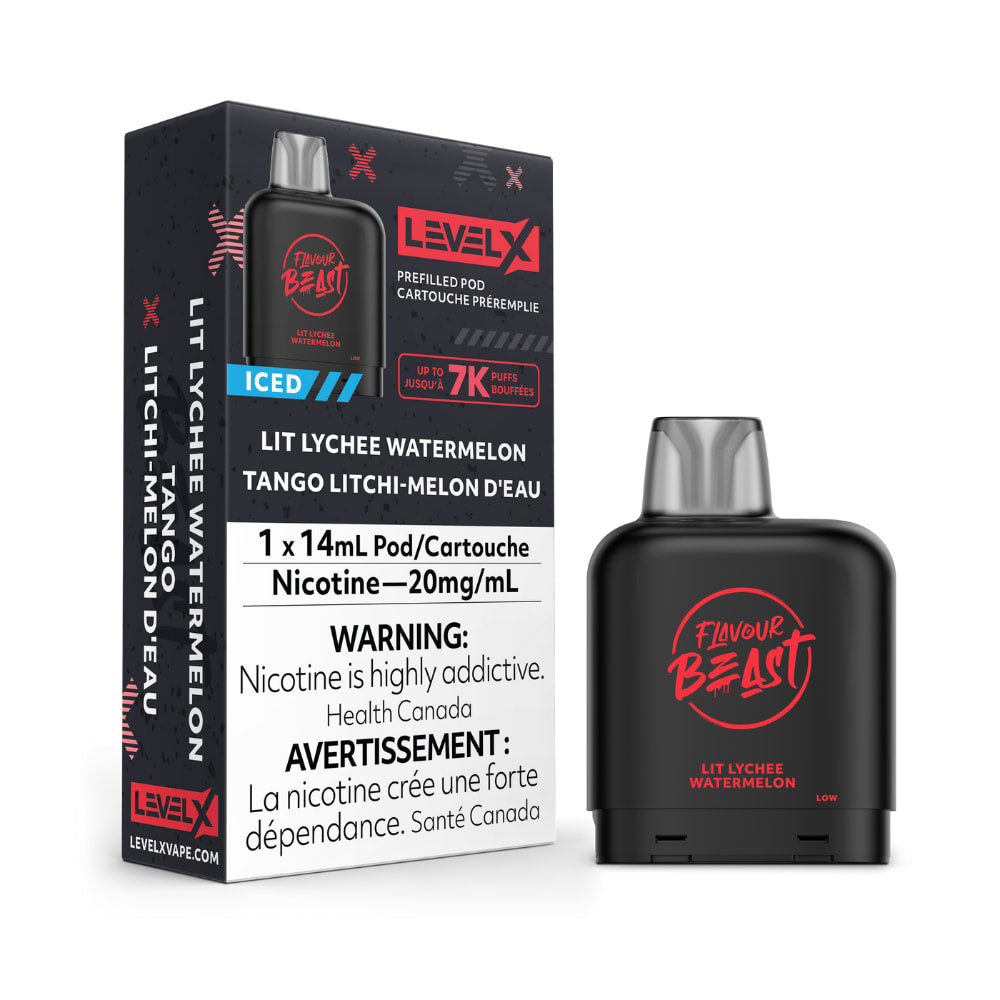 Flavour Beast Level X Pod 20mL Lit Lychee Watermelon Iced 25000 Puffs 20mg