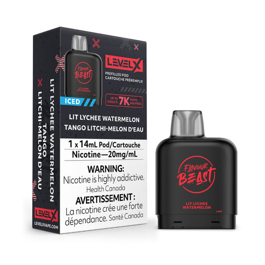 Flavour Beast Level X Pod 20mL Lit Lychee Watermelon Iced 25000 Puffs 20mg