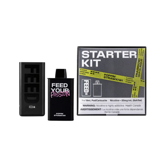 Feed Pod System Starter Kit  Poppin' Strawkiwi  9000 Puffs 20mg