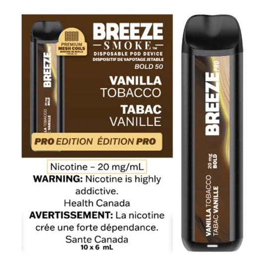 Breeze Pro Vanilla Tobacco Disposable 6mL 2000 Puffs 20mg
