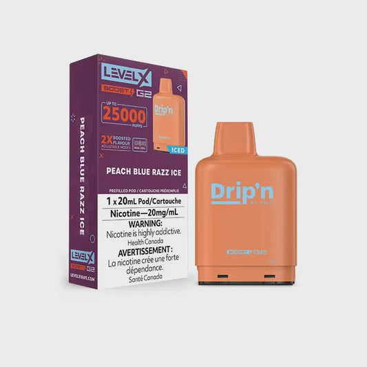 Drip'n Boost G2 Level X Pod 20mL Peach Blue Razz Ice 25000 Puffs 20mg