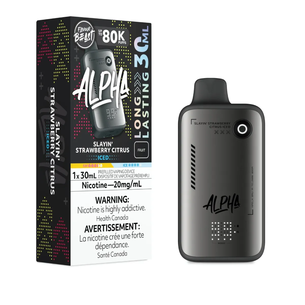 Flavour Beast Alpha Disposable Vape - Slayin' Strawberry Citrus Iced - 80K Puffs - 20mg - 30mL