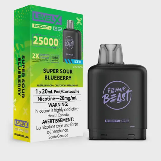 Level X Flavour Beast Boost G2 Iced Pod 20mL Super Sour Blueberry 25000 Puffs 20mg