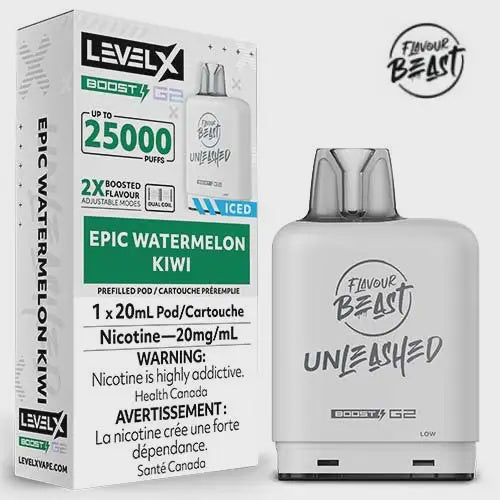 Flavour Beast Unleashed Level X Iced Boost Pod Epic Watermelon Kiwi 25000 Puffs 20mL 20mg