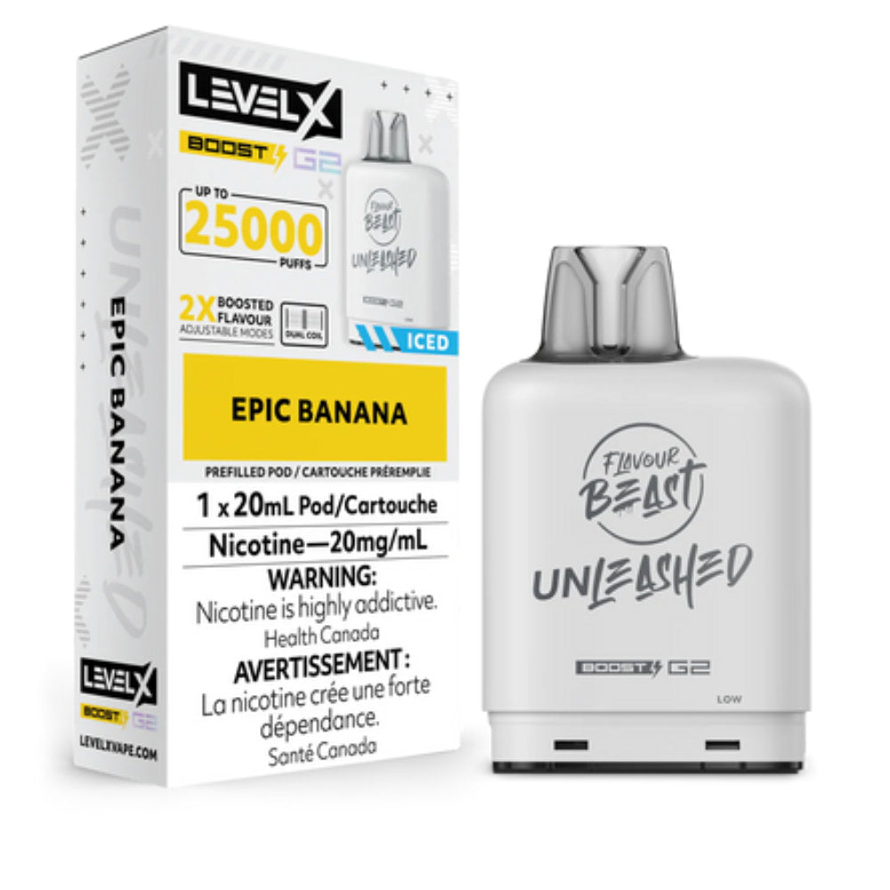 Flavour Beast Unleashed Level X Iced Boost Pod Epic Banana 25000 Puffs 20mL 20mg