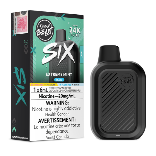 Flavour Beast Six 24k Disposable Vape: Extreme Mint Iced (6mL)