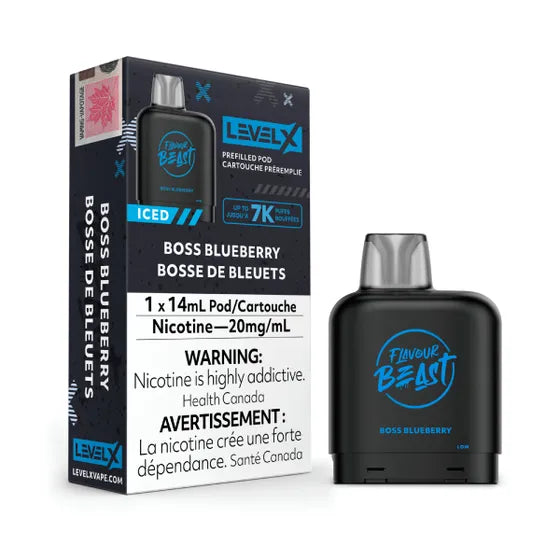 Flavour Beast Level X Iced Pod 14mL Boss Blueberry 7000 Puffs 20mg