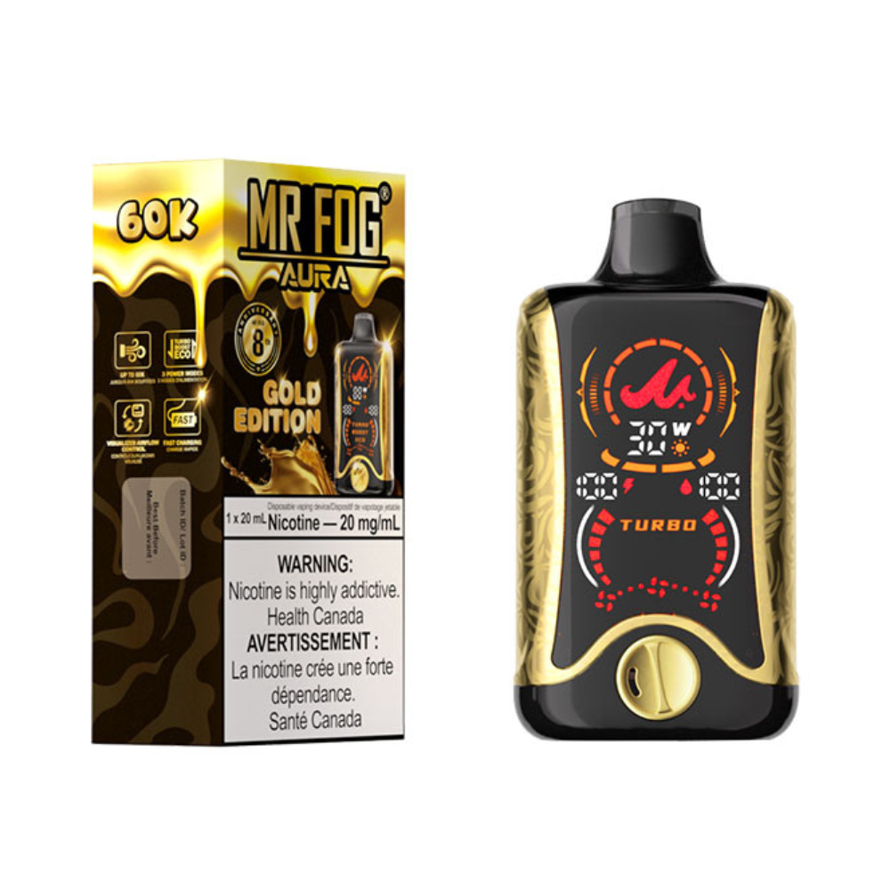Mr Fog Aura 60K Disposable Vape - Gold Edition Puff Vapes Online Mr Fog Aura 60K Disposable Vape - Gold Edition Puff Vapes Online
