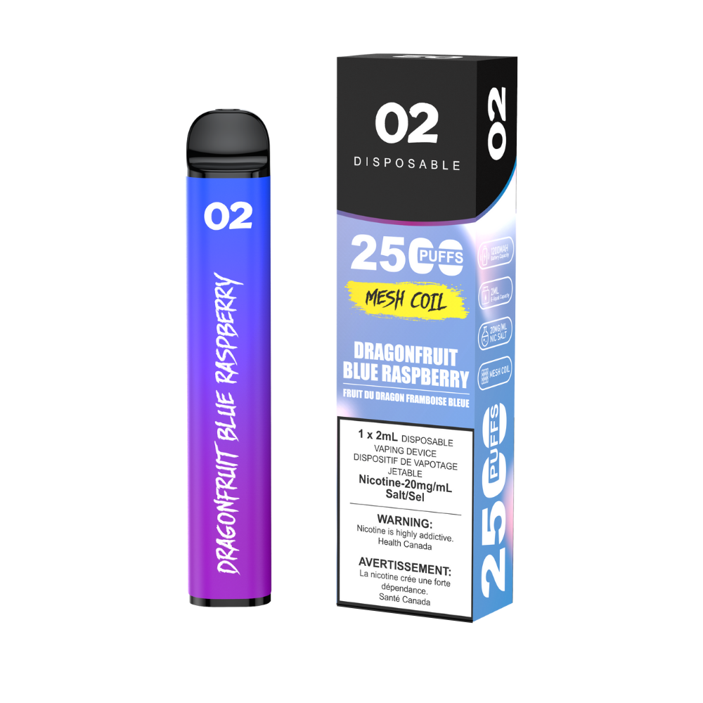 O2 2500 Puffs Disposable Vape - Dragonfruit Blue Raspberry