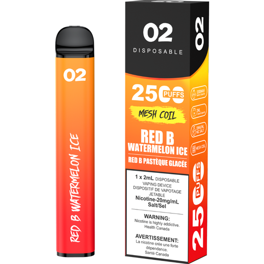 O2 2500 Puffs Disposable Vape - Red B Watermelon Ice