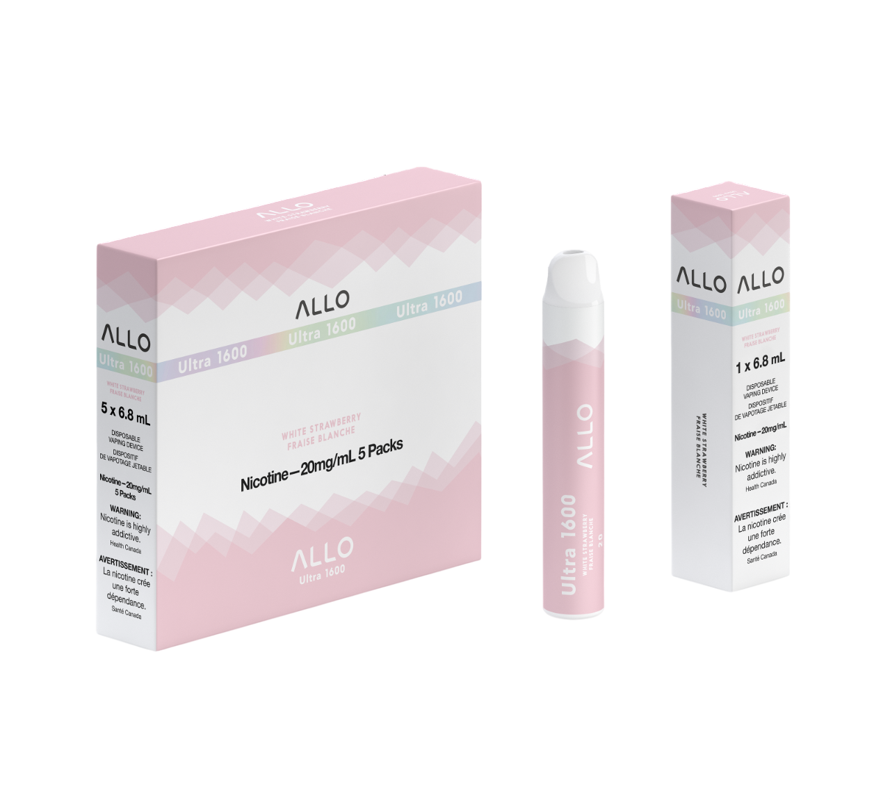 Allo Ultra 1600 White Strawberry 6mL 1600 Puffs 20mg