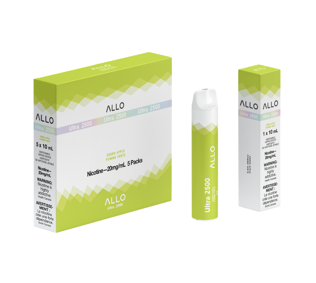 ALLO Ultra 2500 Green Apple 10mL 2500 Puffs 20mg