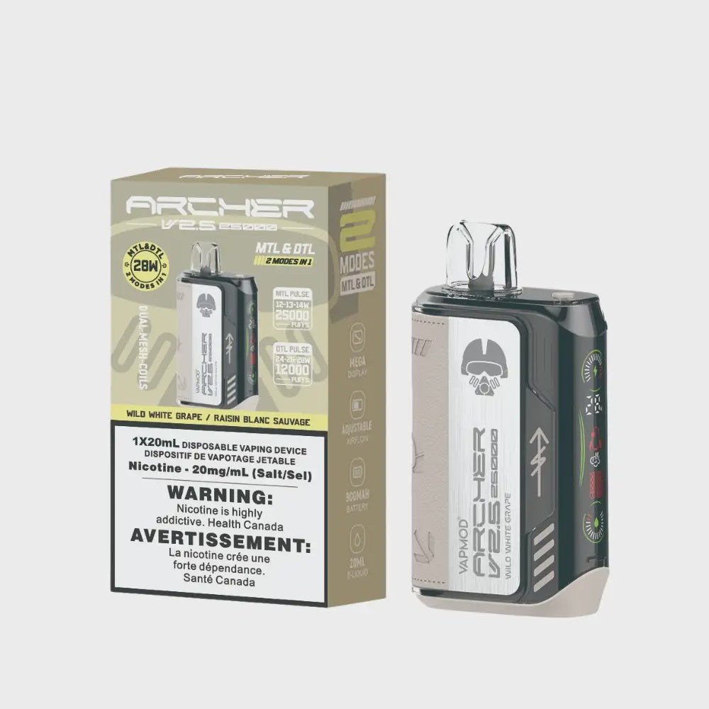 Vapmod Archer V2.5 Disposable 20mL Wild White Grape Upto 25000 Puffs 20 mg