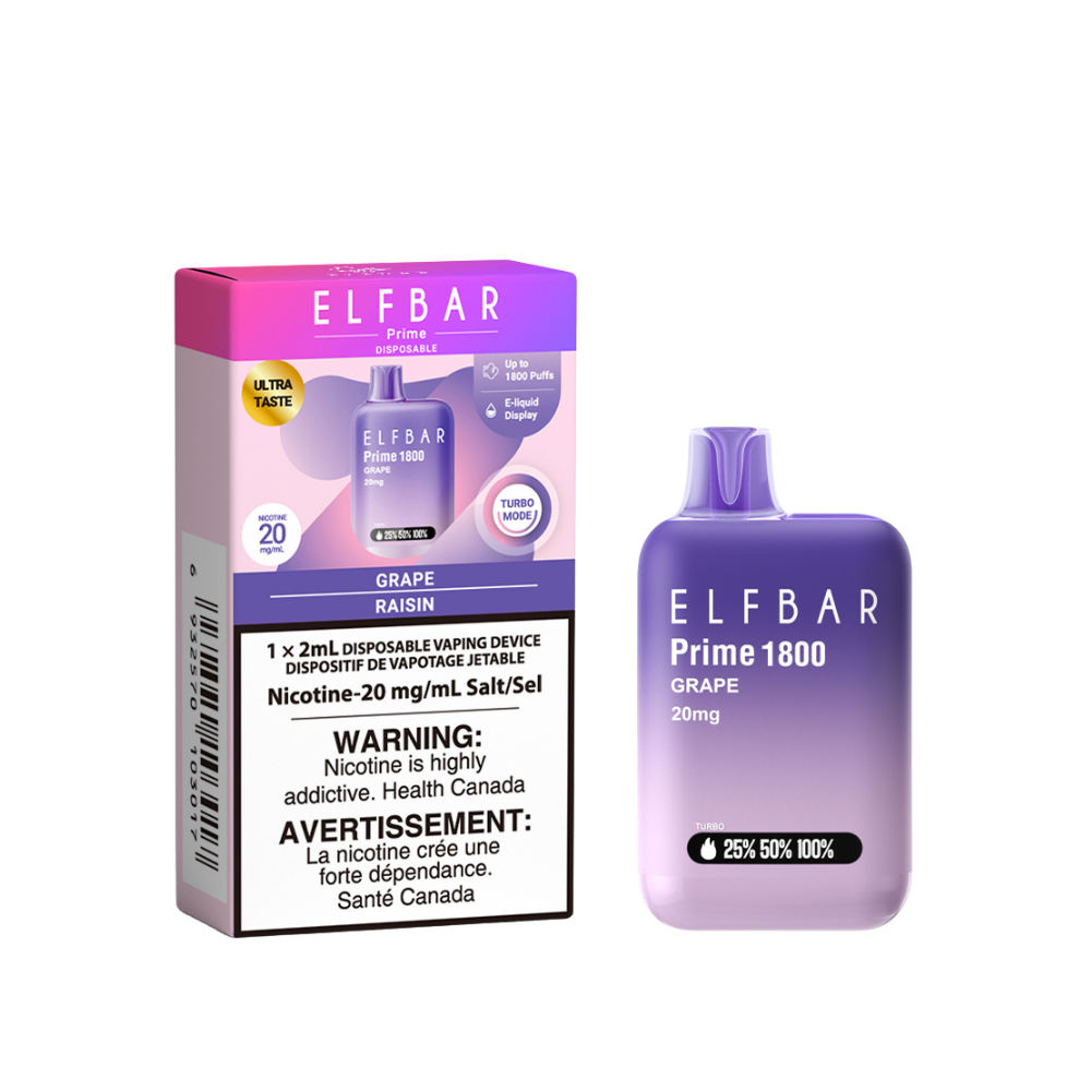 Elf Bar Prime 1800 Puffs Disposable Vape - Grape (2mL)