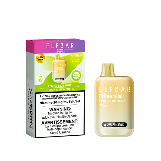 Elf Bar Prime 1800 Puffs Disposable Vape - Lemon Lime Mint (2mL)