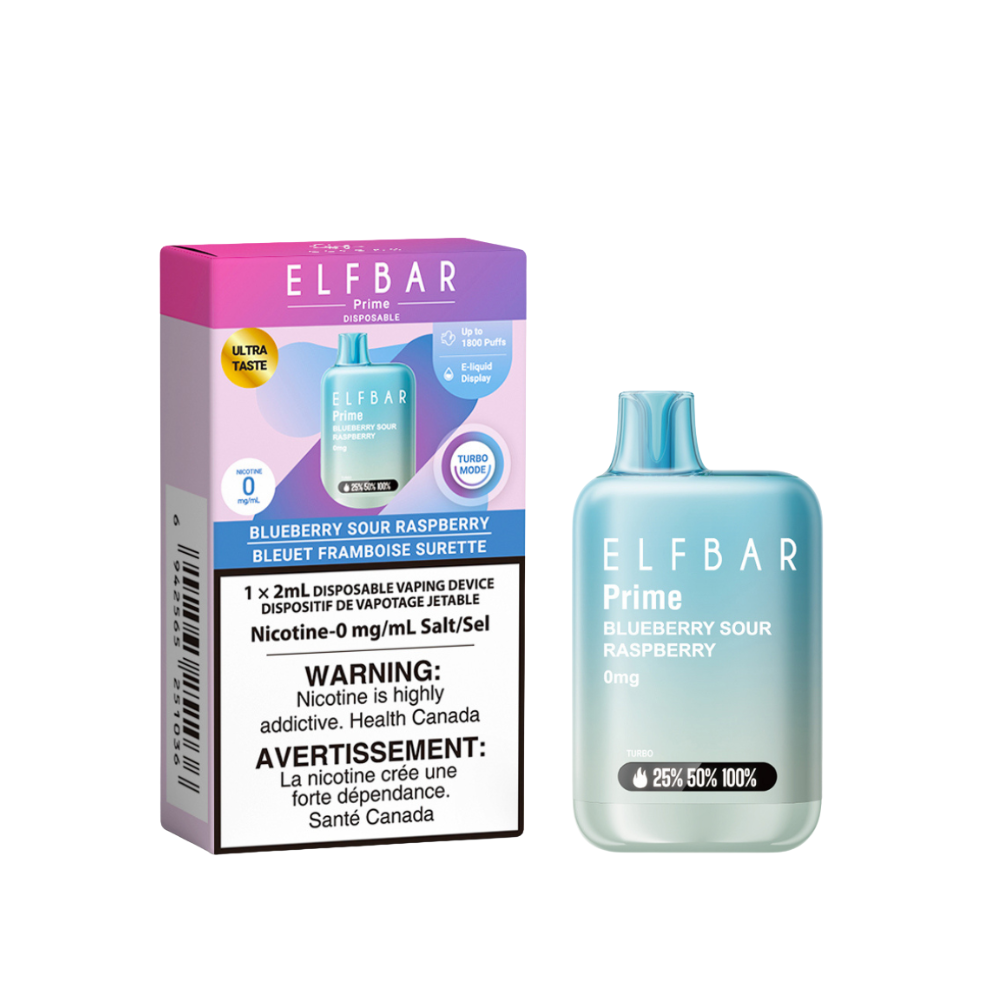 Elf Bar Prime 1800 Puffs Disposable Vape - Nicotine Free - Blueberry Sour Raspberry (2mL)