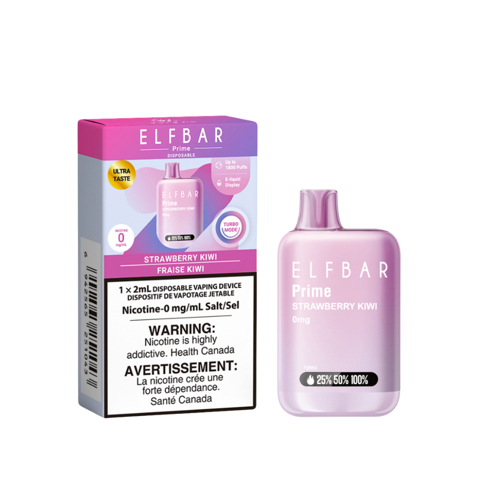 Elf Bar Prime 1800 Puffs Disposable Vape - Nicotine Free - Strawberry Kiwi (2mL)