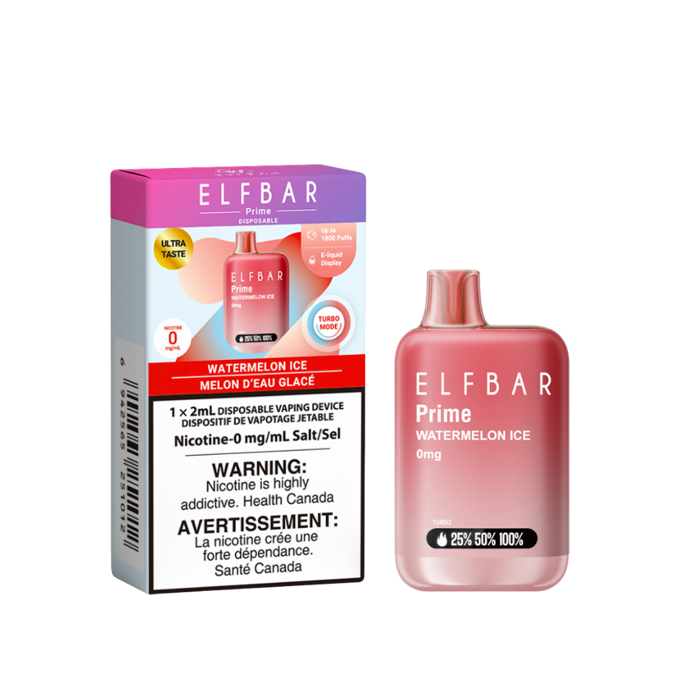 Elf Bar Prime 1800 Puffs Disposable Vape - Nicotine Free - Watermelon Ice (2mL)