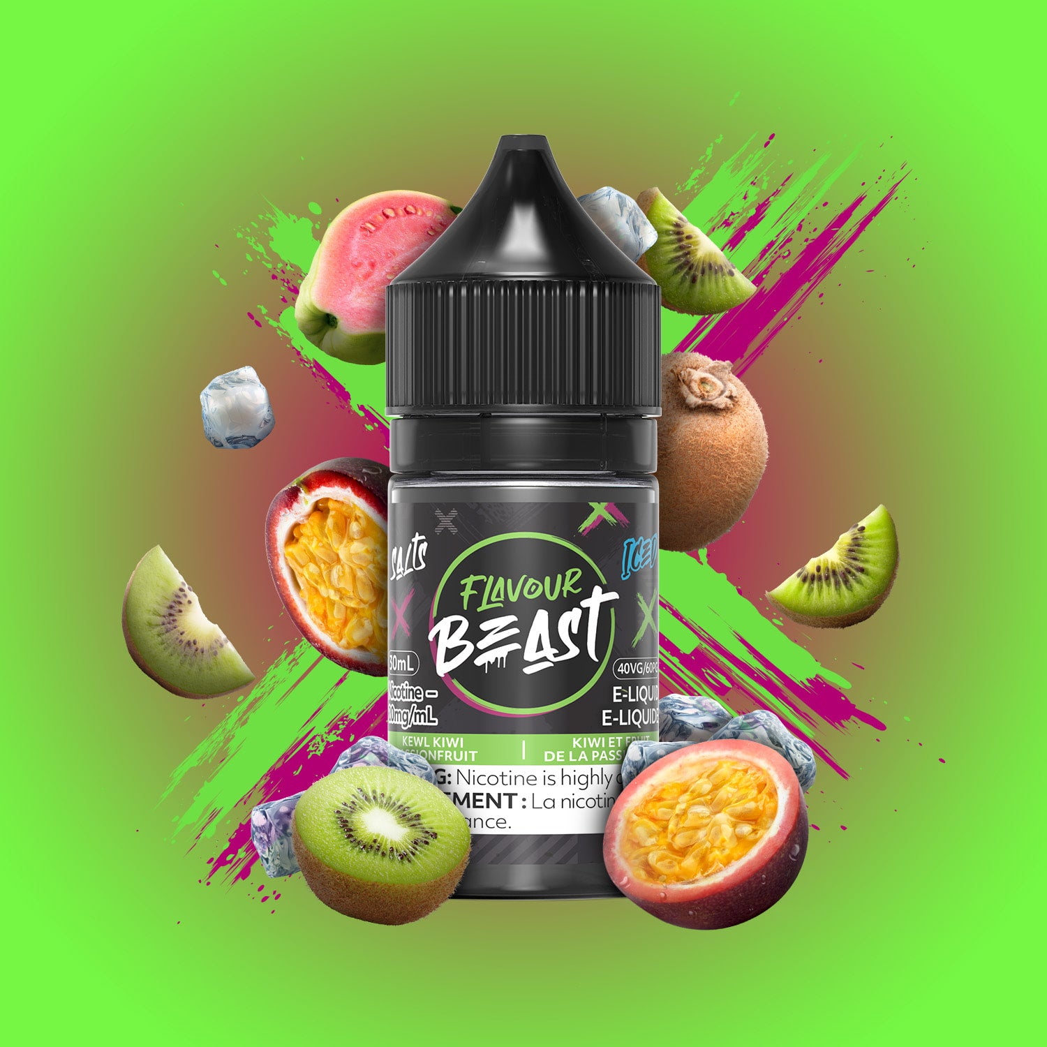 Flavour Beast Salts Iced Kewl Kiwi Passionfruit Iced 30mL 10mg