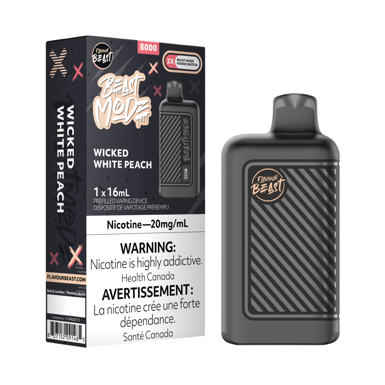 Flavour Beast Beast Mode Wicked White Peach 16mL 8000 Puffs 20mg