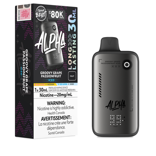 Flavour Beast Alpha Disposable - Groovy Grape Passionfruit Iced - 80K Puffs - 20mg - 30mL