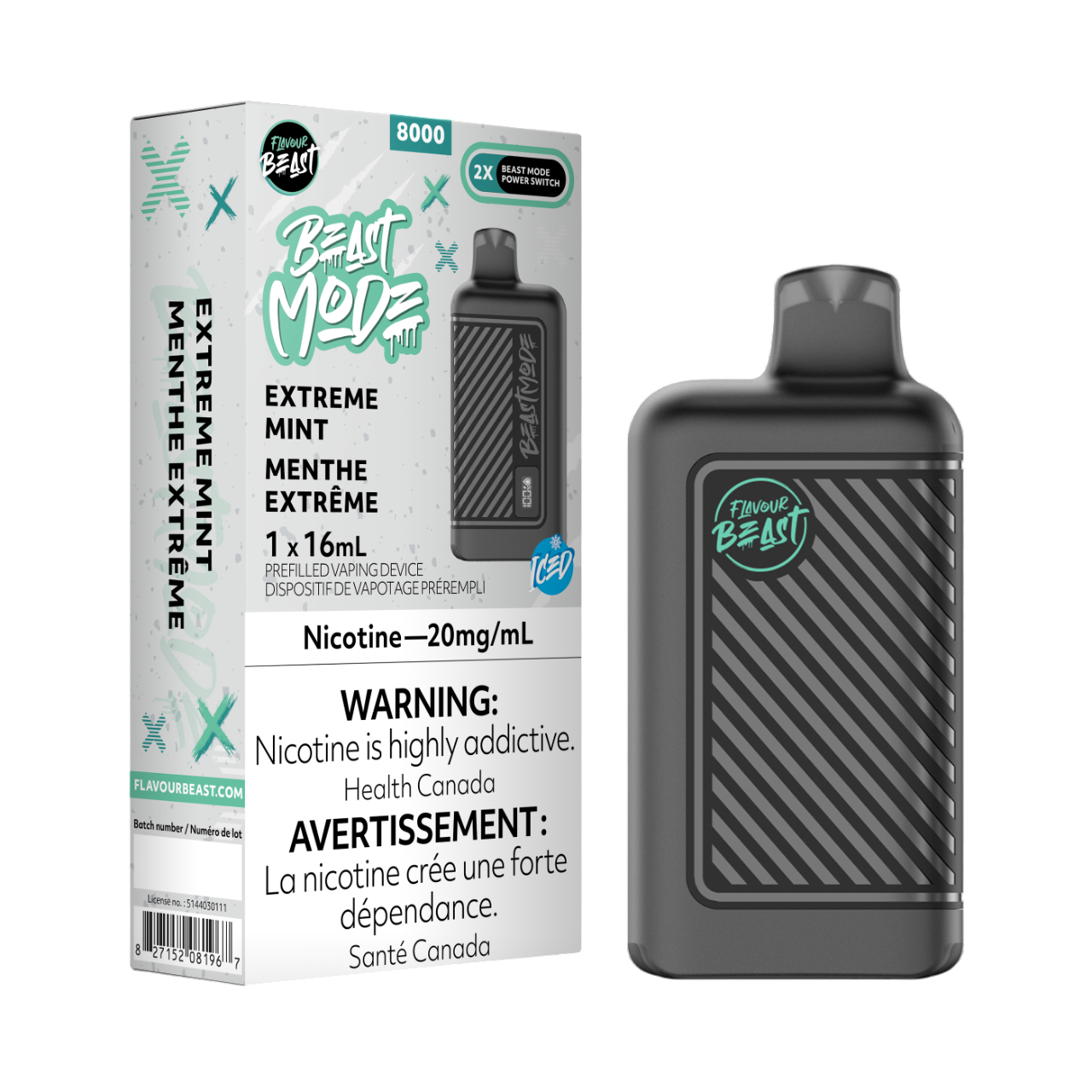 Flavour Beast Beast Mode Extreme Mint Iced 16mL 8000 Puffs 20mg