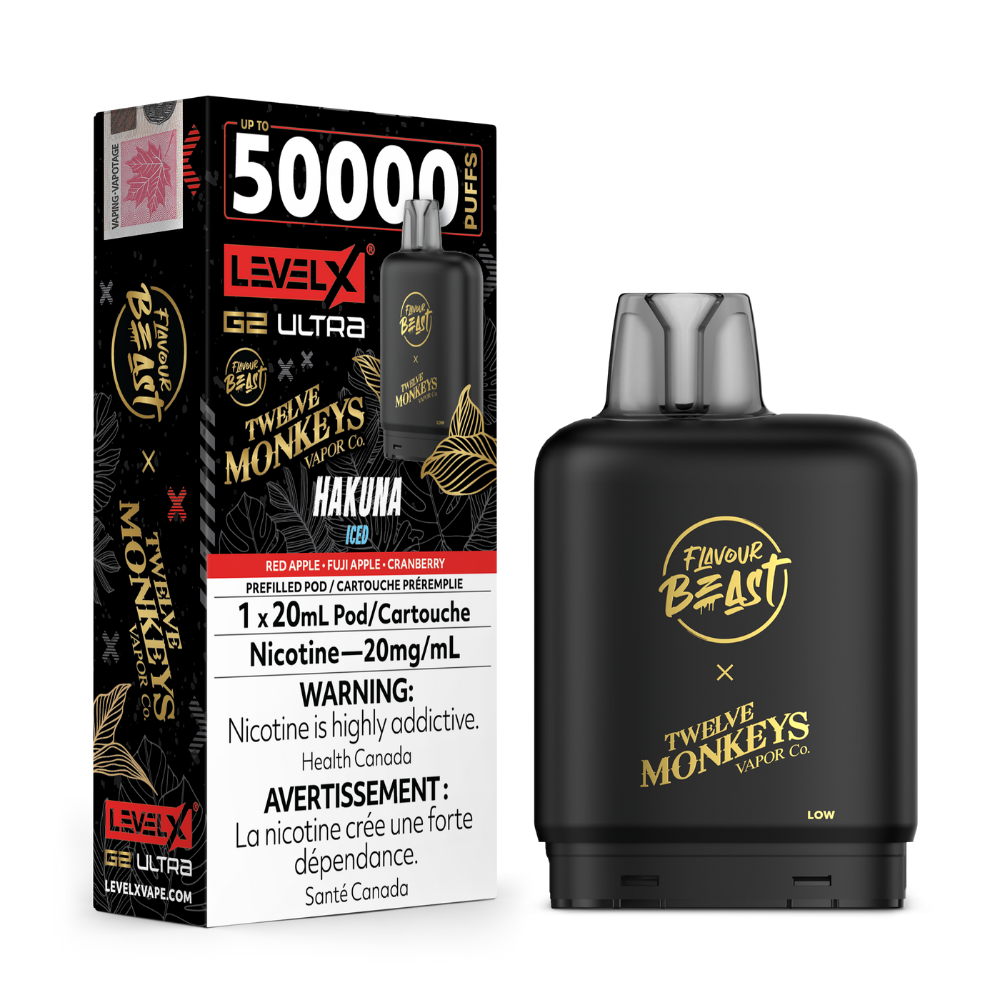 Flavour Beast 50K Level X G2 Ultra X Twelve Monkeys Series Vape Pods - 20mL - 20mg