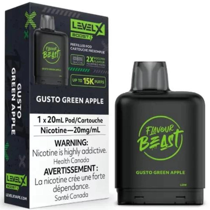 Flavour Beast Level X Iced Pod 20mL Gusto Green Apple 25000 Puffs 20mg