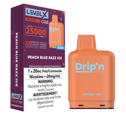 Level X Drip'n Boost G2 Pod 20mL Peach Blue Razz Ice 25000 Puffs 20mg