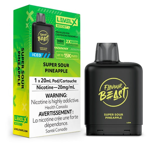 Level X Flavour Beast Boost G2 Iced Pod Super Sour Pineapple 25000 Puffs 20 mL 20 mg