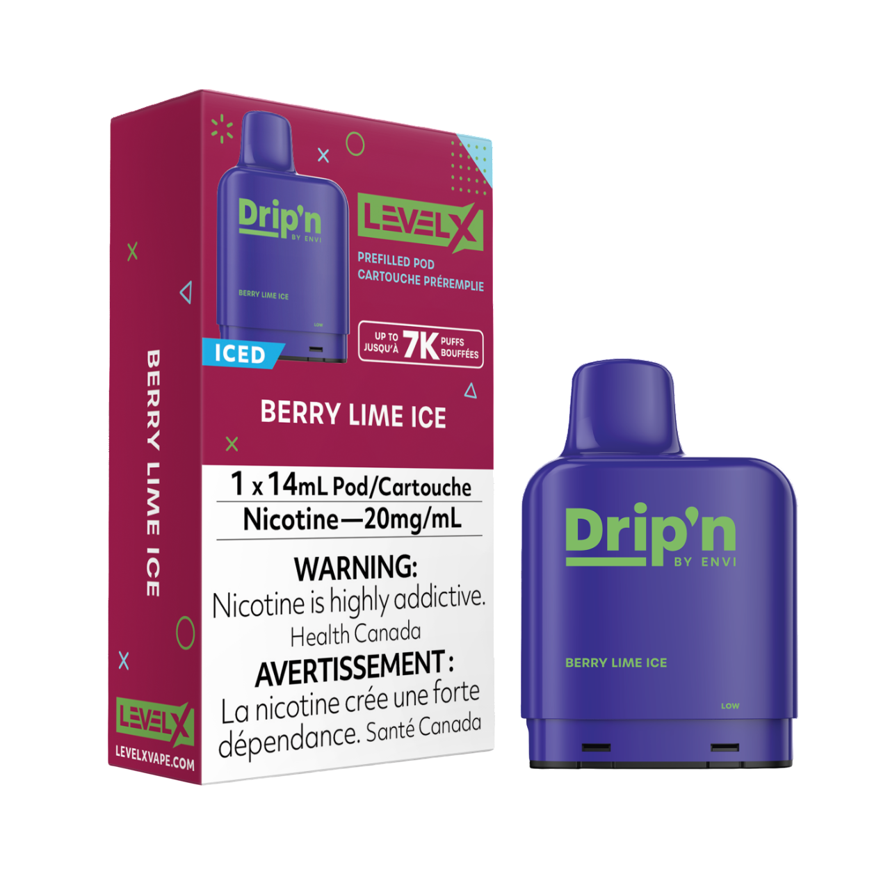 Drip'n Level X Prefilled Pod 14mL Berry Lime Ice 7000 Puffs 20mg