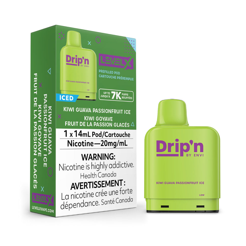 Drip'n Level X Prefilled Pod 14mL Kiwi Guava Passionfruit Ice 7000 Puffs 20mg