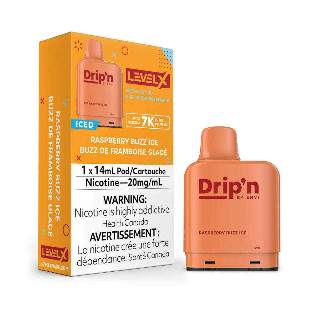 Drip'n Level X Prefilled Pod 14mL Raspberry Buzz Ice 7000 Puffs 20mg