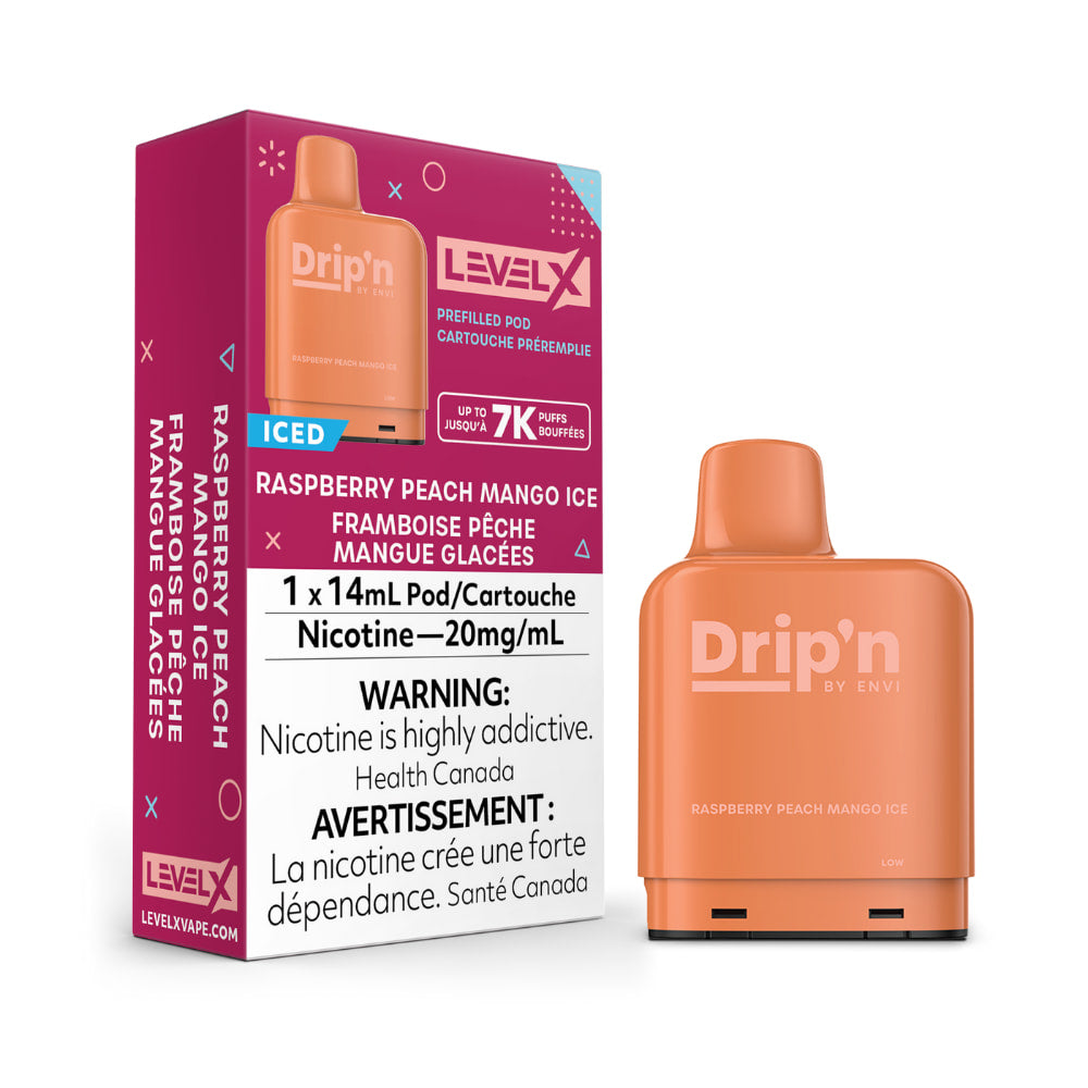 Drip'n Level X Prefilled Pod 14mL Raspberry Peach Mango Ice 7000 Puffs 20mg