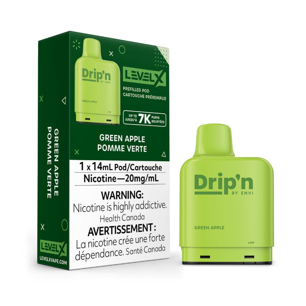 Drip'n Level X Prefilled Pod 14mL Green Apple 7000 Puffs 20mg