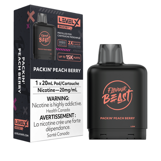 Flavour Beast Level X Pod 20mL Packin' Peach Berry 15000 Puffs 20mg