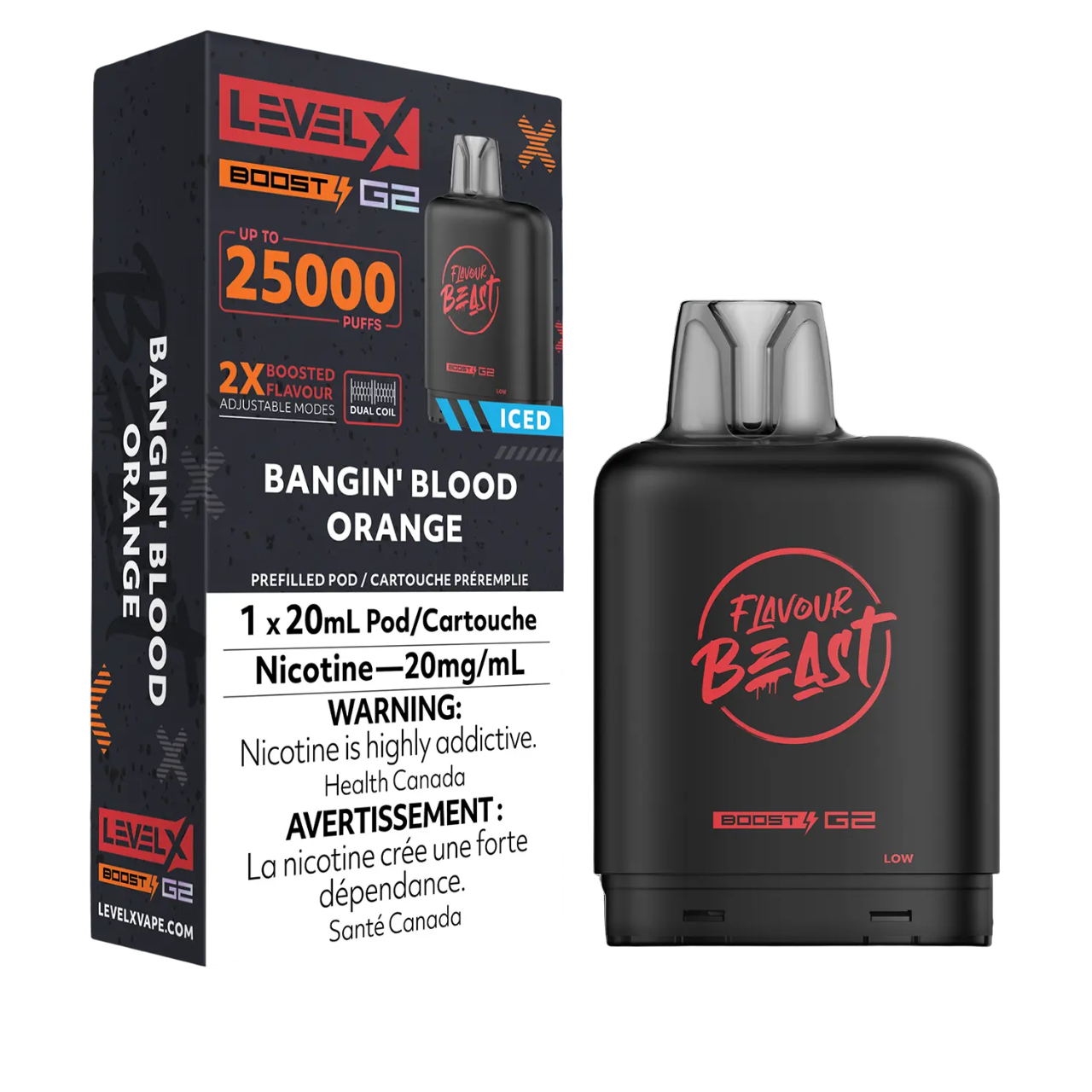 Level X Flavour Beast Boost G2 Iced Pod 20mL Bangin Blood Orange 25000 Puffs
